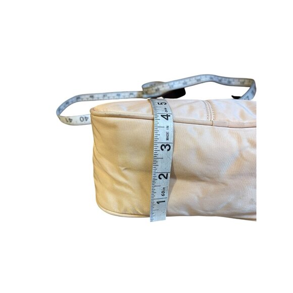 VTG Dooney & Bourke Wayfarer Baguette Shoulder Bag Ivory Nylon Brown Leather Y2K - Picture 3 of 14